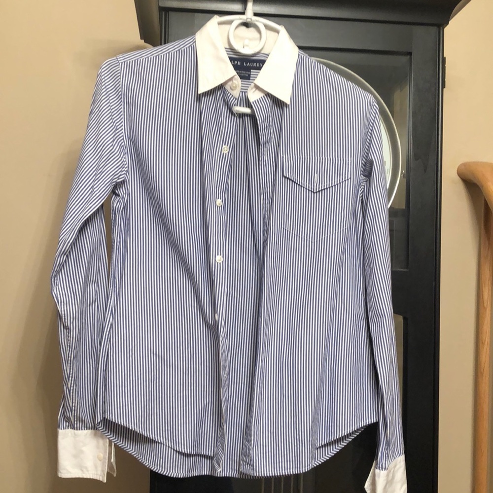 Ralph Lauren blue label blue white striped button down 8